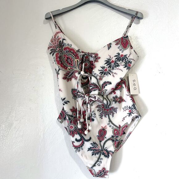 SEA NEW YORK NWT Cassandra Paisley Print Tie One Piece Swinsuit Size M - Picture 5 of 16